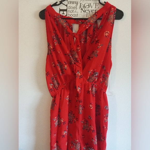 As u wish bright red romper halter style top with v cut back that ties - Picture 3 of 6